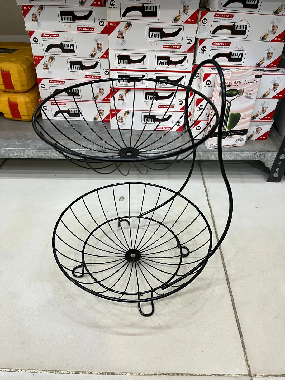 Double-Layer Fruit & Vegetable Basket โ Black Metal - Image 3